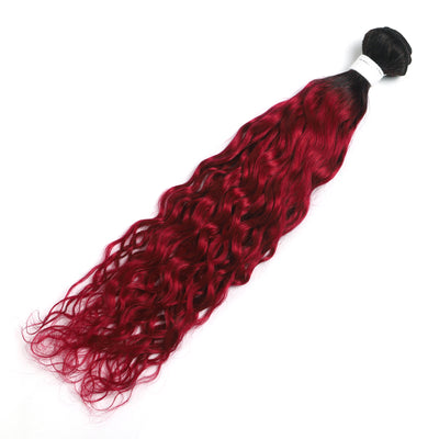 Ombre Burgundy Red Water Wave Hair Bundle (T1B/BURG) (4346875084870)
