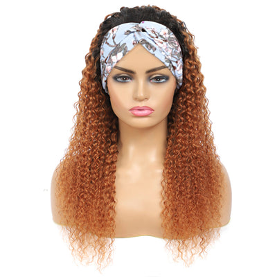 Kinky Curly Human Hair Headband Wig Ombre Brown (14''-26'')(T1B/30)