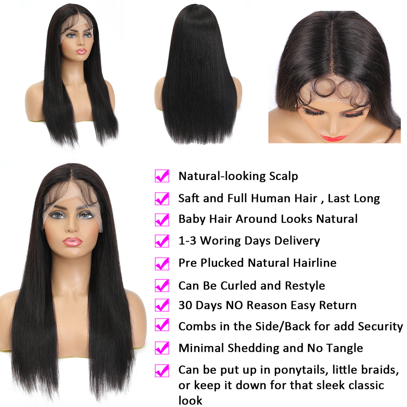 13X4X1 Part Lace Front Wigs Natural Color Human Hair Wig