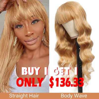 Buy 1 Get 1 Free Straight Bang Wigs  And Body Wave Bang Wig