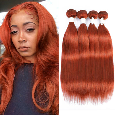 Straight Burnt Orange Color 350 Remy Human Hair Bundles 4 PCS Kemy Hair