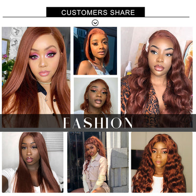 Kemy Hair Auburn Cooper Red Body Wave Human Hair 3Bundles with 4×4 Lace Closure
