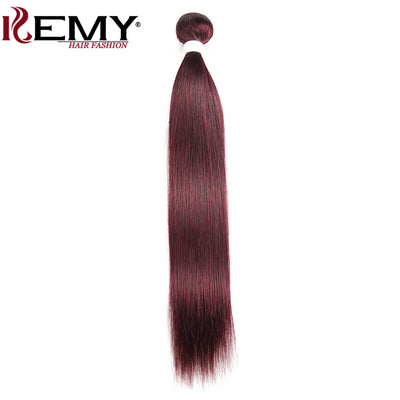 Kemy Hair 99J burgundy Red Straight Human Hair Weave Bundle 1 PC