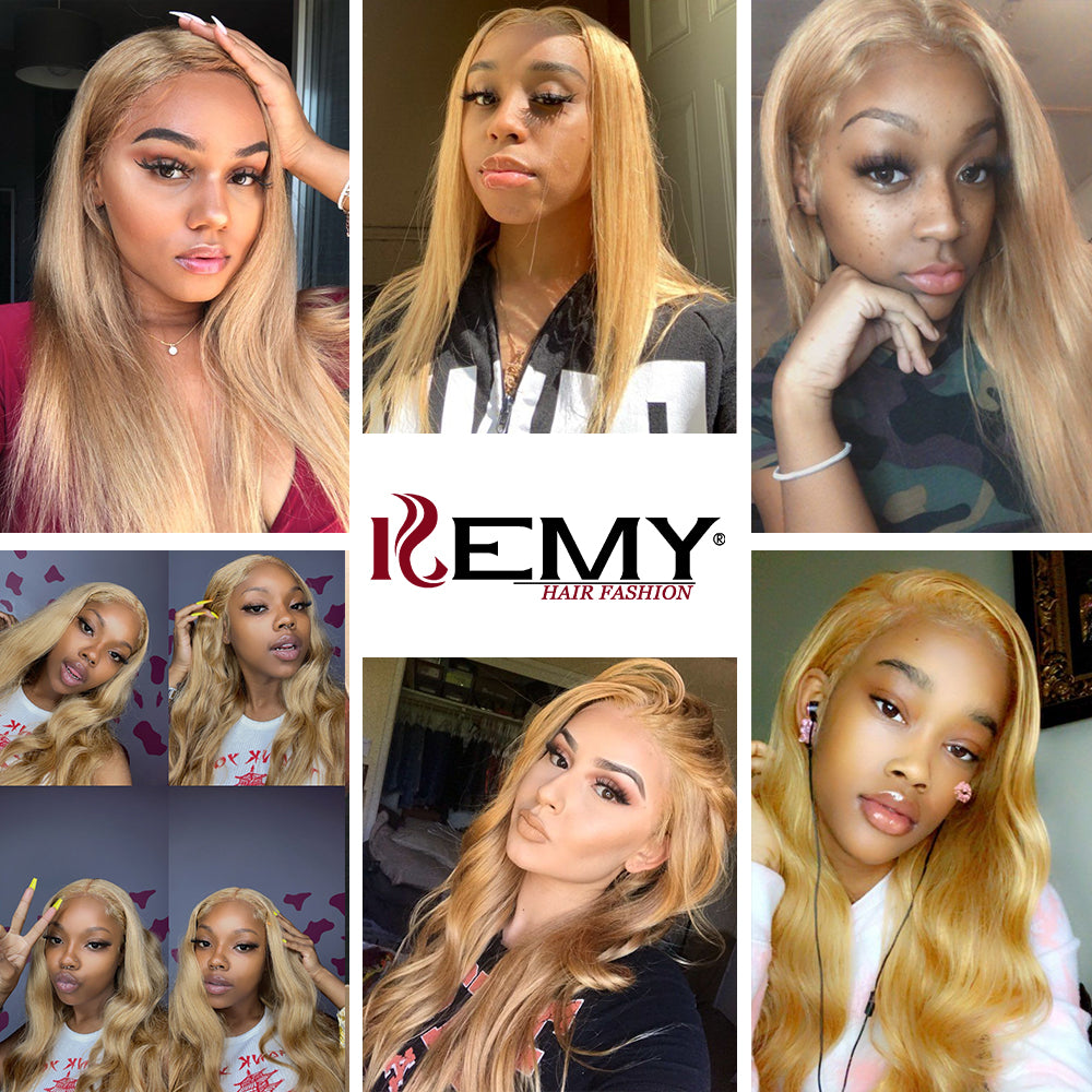 Kemy hair Custom Honey Blonde Body Wave 4X4 Lace Closure wigs 16''-26'' ( 27 )