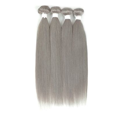 Kemy Hair Straight Silver Gray Remy 4Bundles Human Hair with 4×4 Lace Closure