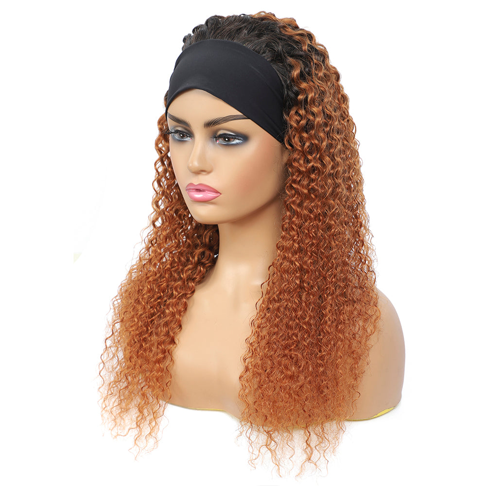 Kinky Curly Human Hair Headband Wig Ombre Brown (14''-26'')(T1B/30)
