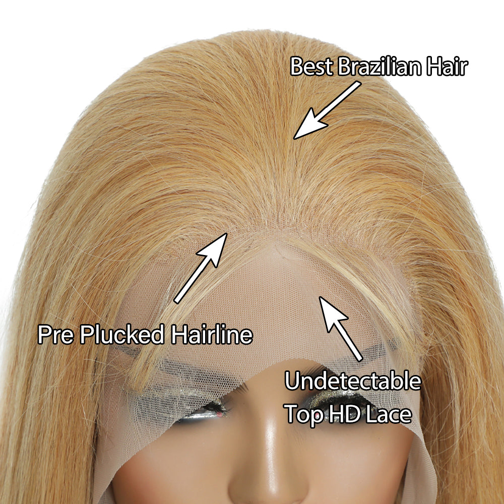 Kemy Hair Custom Straight Honey Blonde 13X6 Lace Frontal wigs