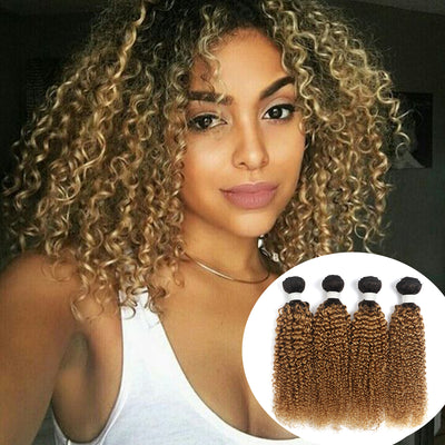 Kemy Hair Ombre Honey Blonde 1B/27 Kinky Curly Four Human Hair Bundles