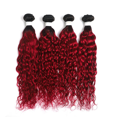 Ombre Burgundy Red Water Wave 4 Hair Bundles (T1B/BURG) (4346902642758)