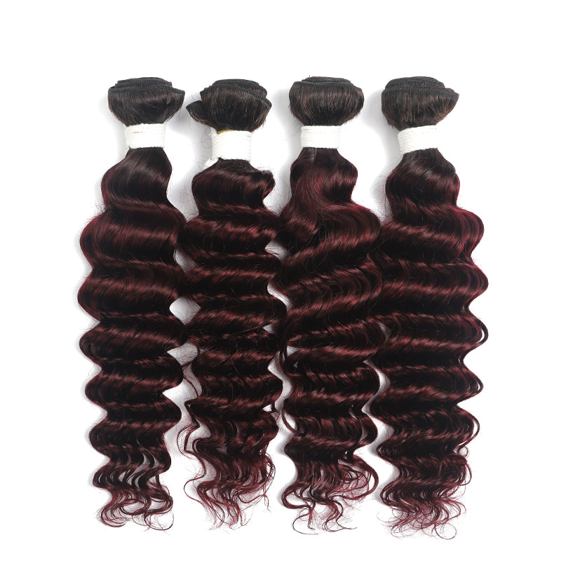 Ombre Maroon Red Deep Wave 4 Hair Bundles (T1B/99J) (4337343725638)