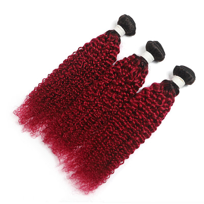 Ombre Burgundy Red Kinky Curly 3 Hair Bundles (T1B/BURG) (4347971469382)