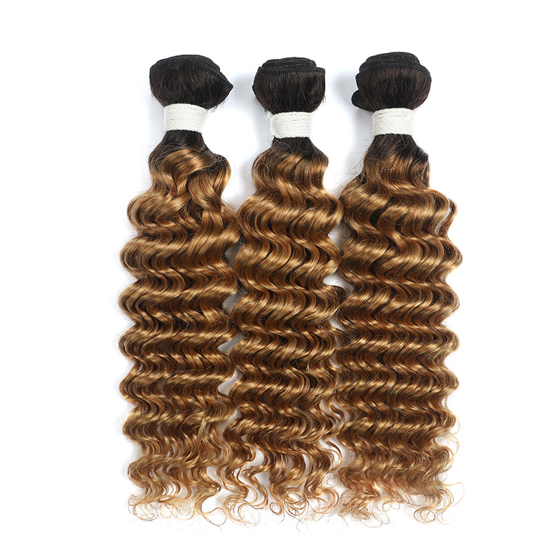 T1B/27 Ombre Honey Blonde Deep Wave Remy Human Hair Bundles 3 PCS