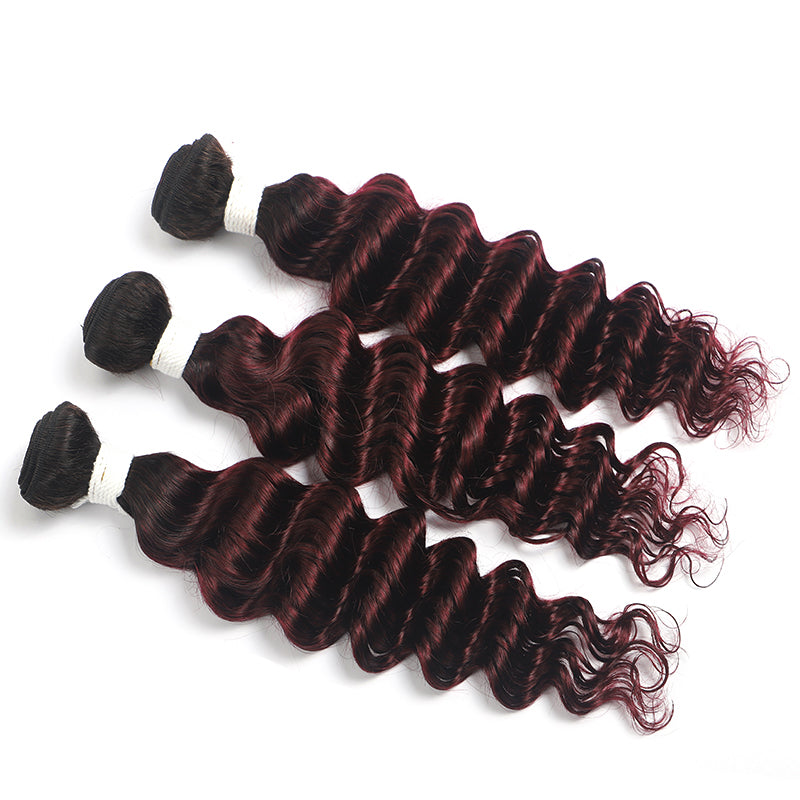 Ombre Red Wine Deep Wave 3 Hair Bundles (T1B/99J) (4337340186694)