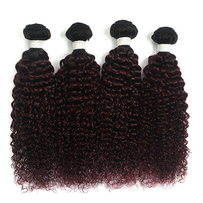 Ombre Maroon Red kinky curly 4 Hair Bundles (T1B/99J) (4339269435462)