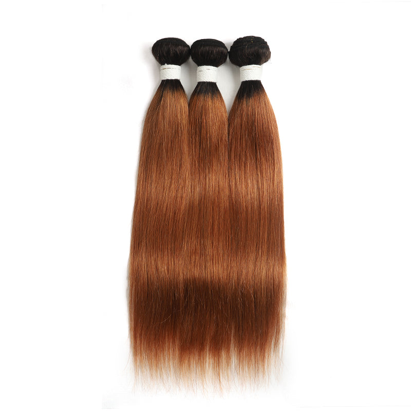 Kemy Hair Ombre Brown Brazilian Straight Human Hair Bundles With Frontal 13x4