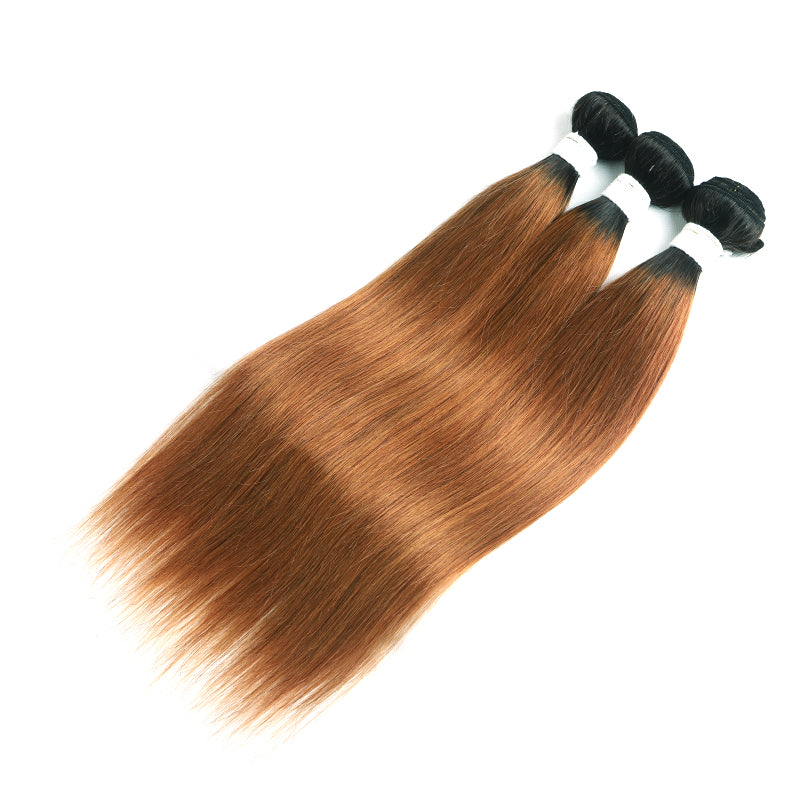 Ombre 30 Straight 3 Human Hair Bundles with One 4×4 Free/Middle Lace Closure (4251445526598)