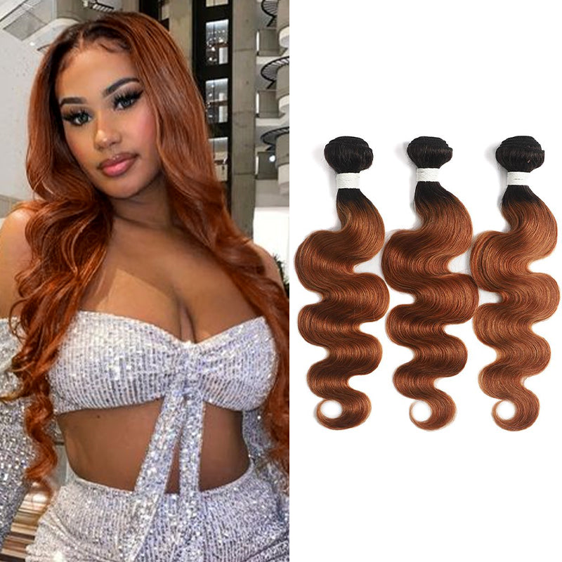Kemy hair Ombre Ginger Brown Body Wave Three Human Hair Bundles
