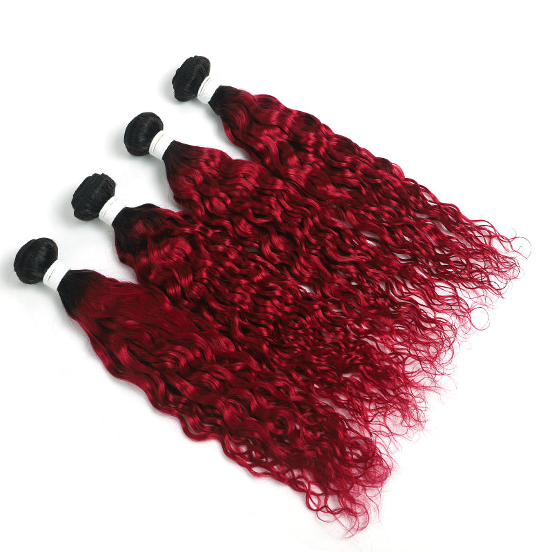 Ombre Burgundy Red Water Wave 4 Hair Bundles (T1B/BURG) (4346902642758)