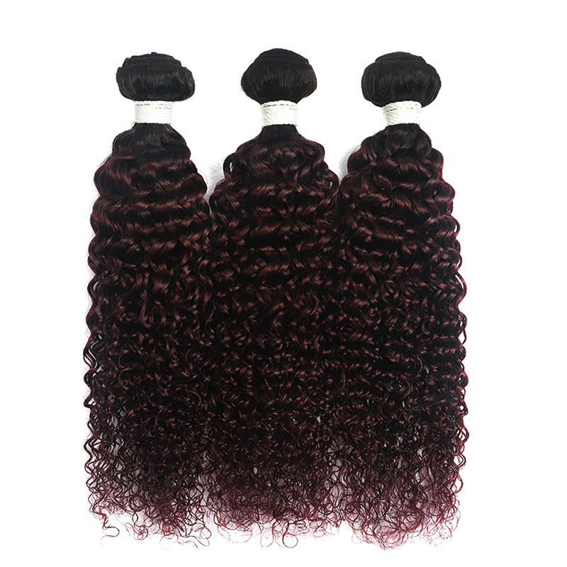 Ombre Red Wine kinky curly 3 Hair Bundles (T1B/99J) (4339266912326)