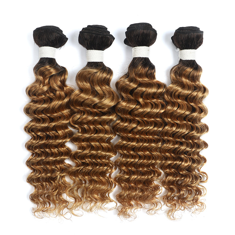 T1B/27 Ombre Honey Blonde Deep Wave Remy Human Hair Bundles 3 PCS