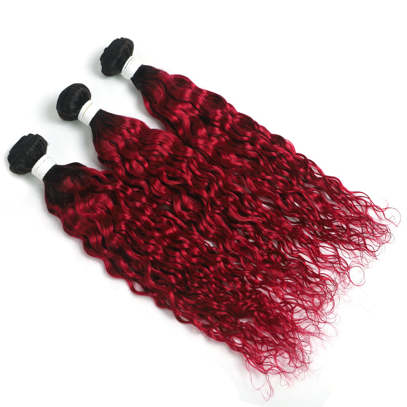 Ombre Burgundy Red Water Wave 3 Hair Bundles (T1B/BURG) (4346883964998)