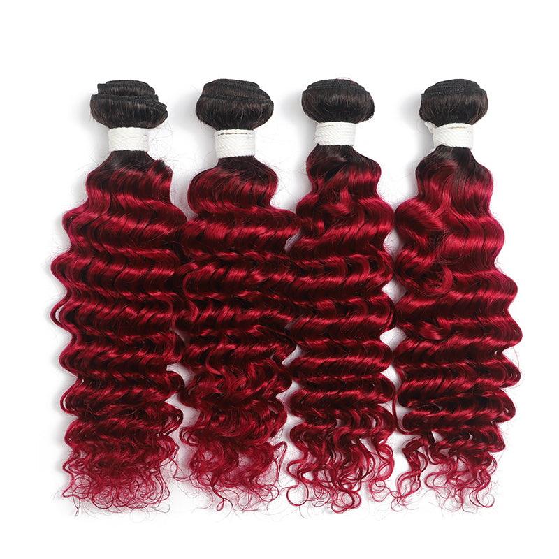 Ombre Burgundy Red Deep Wave 4 Hair Bundles (T1B/BURG) (4346749124678)