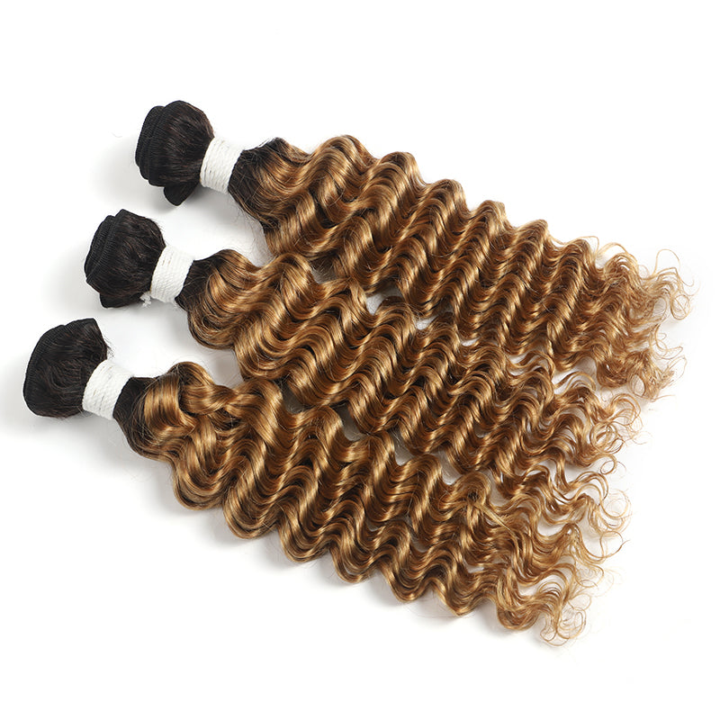 T1B/27 Ombre Honey Blonde Deep Wave Remy Human Hair Bundles 3 PCS