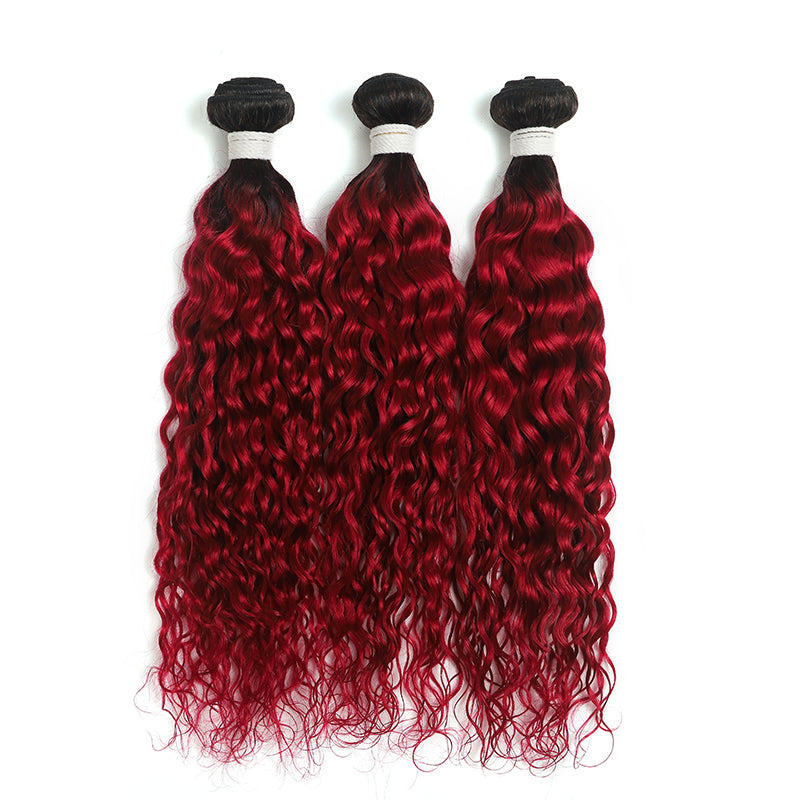 Ombre Burgundy Red Water Wave 3 Hair Bundles (T1B/BURG) (4346883964998)