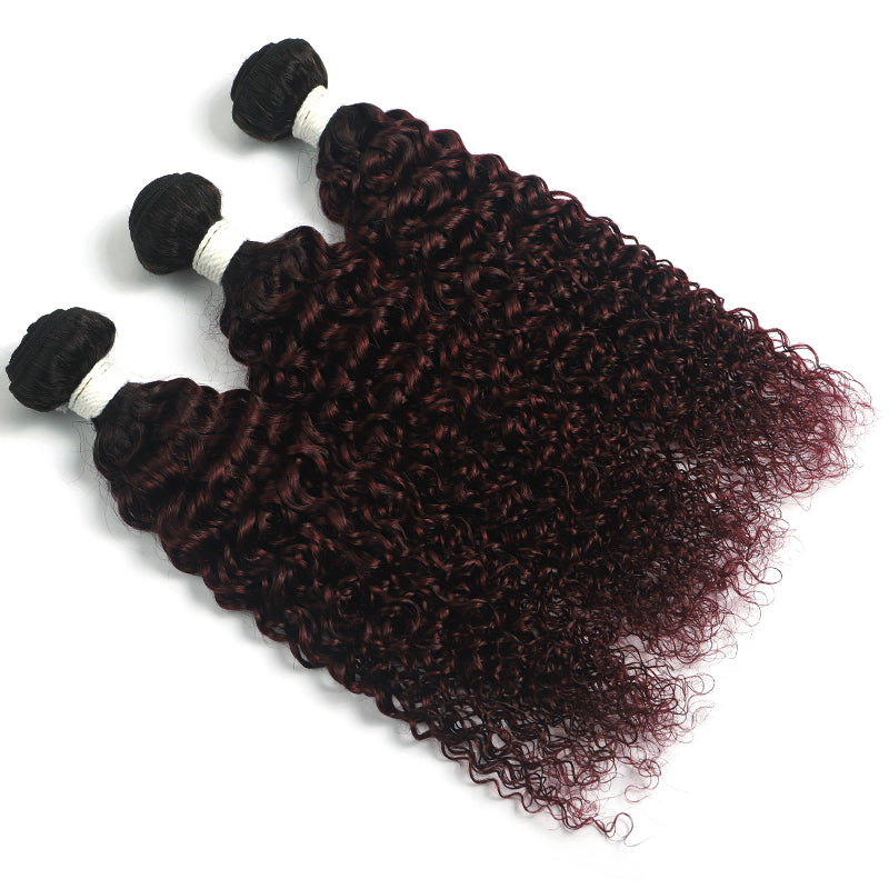 Ombre Red Wine kinky curly 3 Hair Bundles (T1B/99J) (4339266912326)
