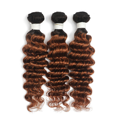 Kemy Hair Ombre Ginger Brown Deep Wave Three Human Hair Bundles