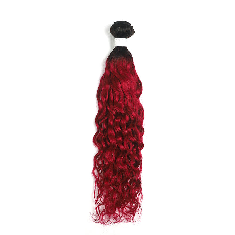 Ombre Burgundy Red Water Wave Hair Bundle (T1B/BURG) (4346875084870)