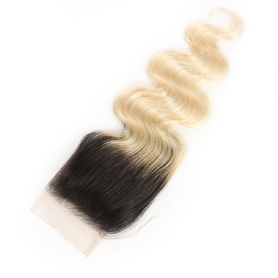 Ombre Blond Body Wave Remy Human Hair 4×4 Free/Middle Part Lace Closure 8''-20'' (1B/613) (3947314151494)