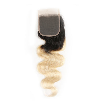 Ombre Blond Body Wave Remy Human Hair 4×4 Free/Middle Part Lace Closure 8''-20'' (1B/613) (3947314151494)