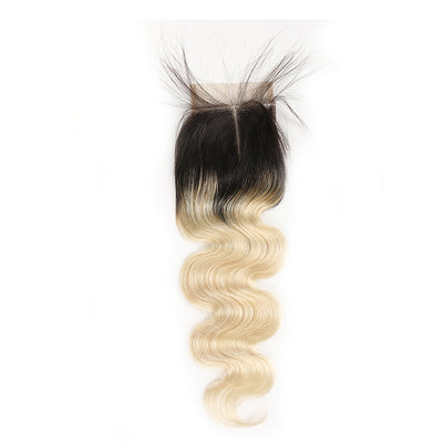 Ombre Blond Body Wave Remy Human Hair 4×4 Free/Middle Part Lace Closure 8''-20'' (1B/613) (3947314151494)