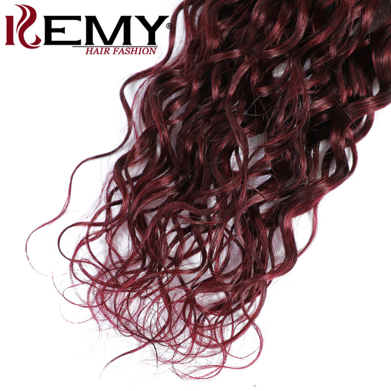 Kemy Hair 99J burgundy Red Water Wave Human Hair Weave Bundle 1 PC