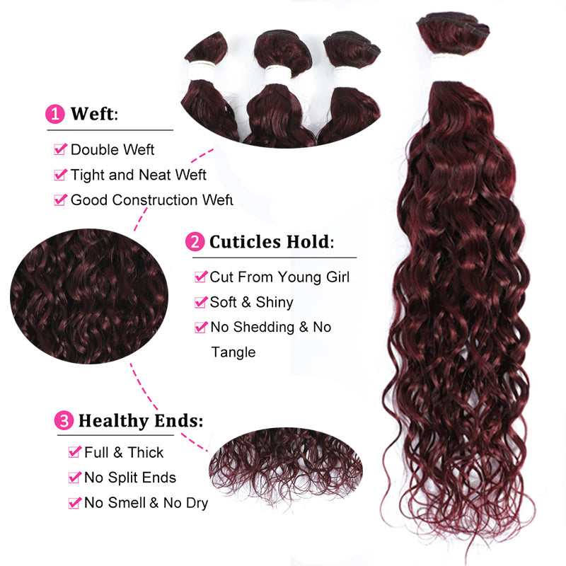 Kemy Hair 99J burgundy Red Water Wave Human Hair Weave Bundle 1 PC