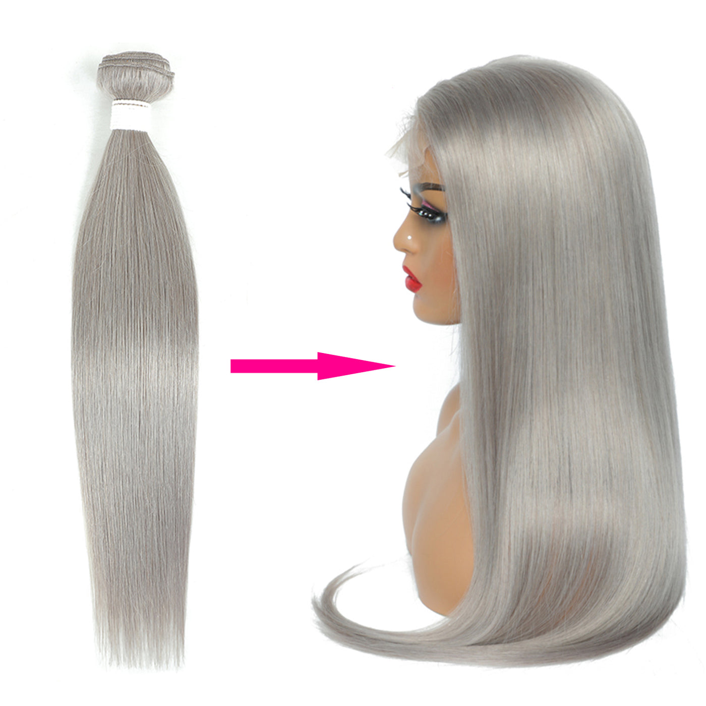 Kemy Hair Silver Gray Remy Straight Human Hair Bundle 10''-26'' 1PC