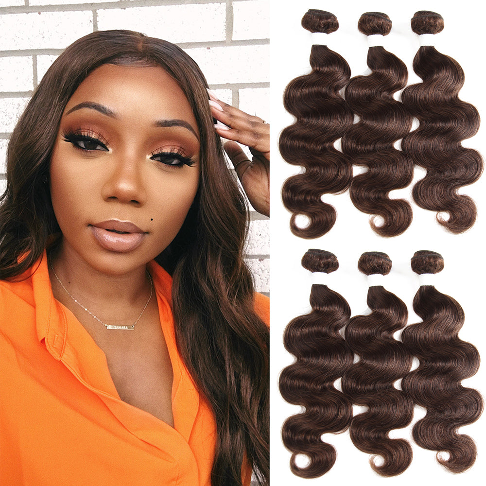 Medium Brown Colored 100% Human Hair Bundles Body Weave 3 PCS