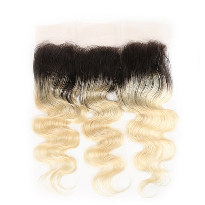 Ombre Blond Body Wave Remy Human Hair 4×13 Free/Middle Part Lace Frontal 8''-20'' (1B/613) (3947319918662)