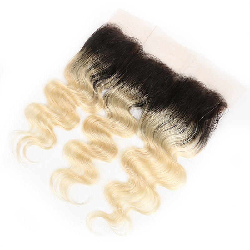 Ombre Blond Body Wave Remy Human Hair 4×13 Free/Middle Part Lace Frontal 8''-20'' (1B/613) (3947319918662)