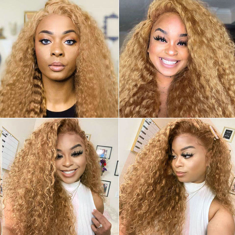 Kemy Hair Honey Blonde 3 Bundles Kinky Curly Remy Human Hair Weave