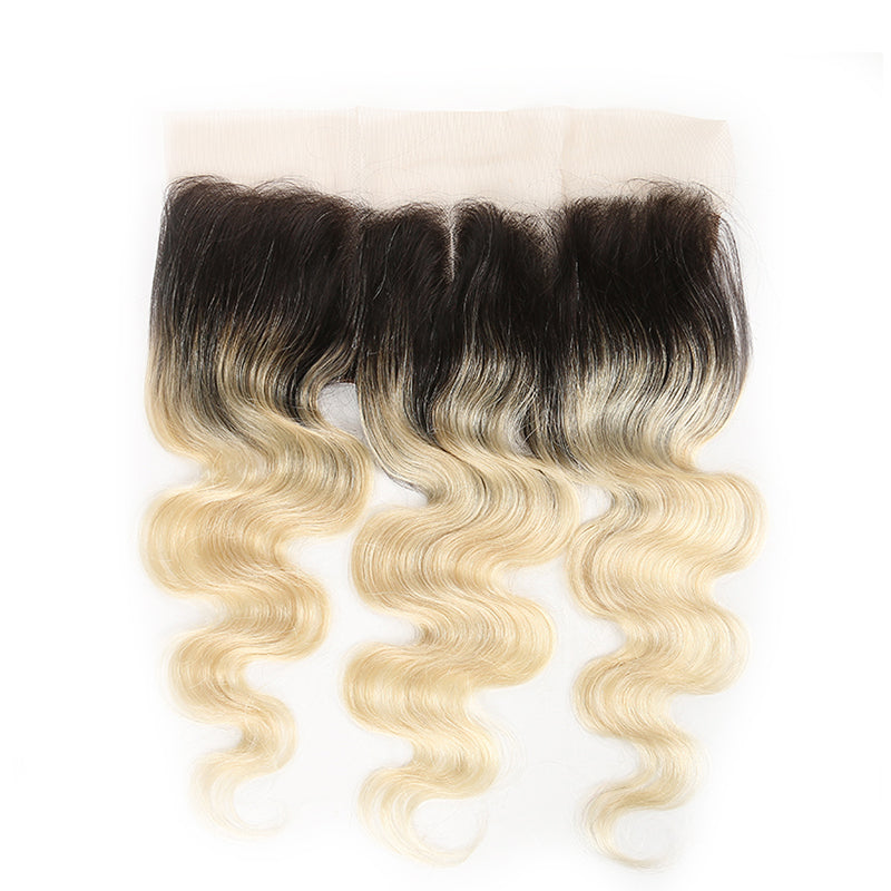 Ombre Blond Body Wave Remy Human Hair 4×13 Free/Middle Part Lace Frontal 8''-20'' (1B/613) (3947319918662)