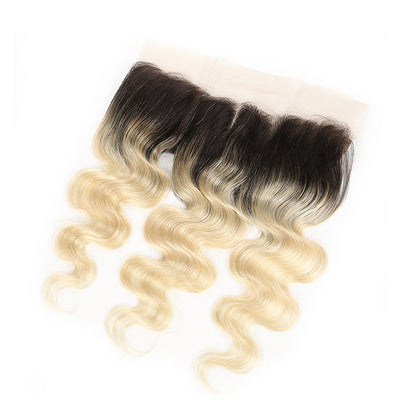 Ombre Blond Body Wave Remy Human Hair 4×13 Free/Middle Part Lace Frontal 8''-20'' (1B/613) (3947319918662)