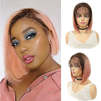 $69.99 Super Flash Sale Ombre Pink  Short Bob Lace Front Human Hair Wig 8inch