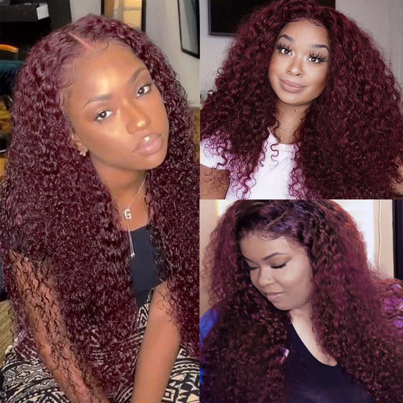 Kemy Hair 99j burgundy Red Kinky Curly Human Hair Bundle 1 PC