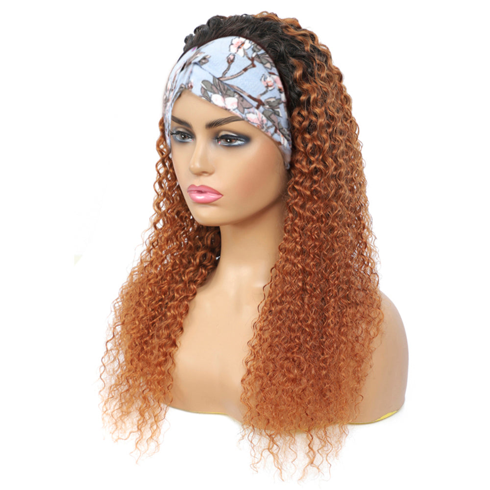 Kinky Curly Human Hair Headband Wig Ombre Brown (14''-26'')(T1B/30)