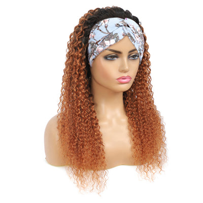 Kinky Curly Human Hair Headband Wig Ombre Brown (14''-26'')(T1B/30)