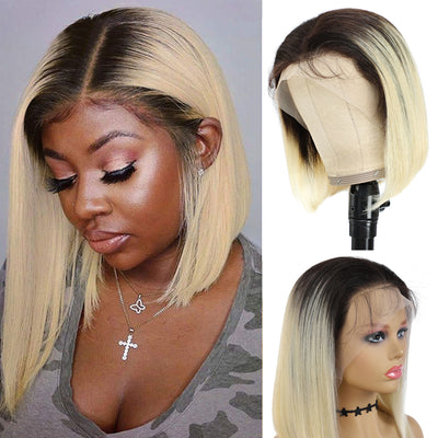 $69.99 Super Flash Sale T1B/613 Ombre Blonde Short Bob Lace Front Human Hair Wig