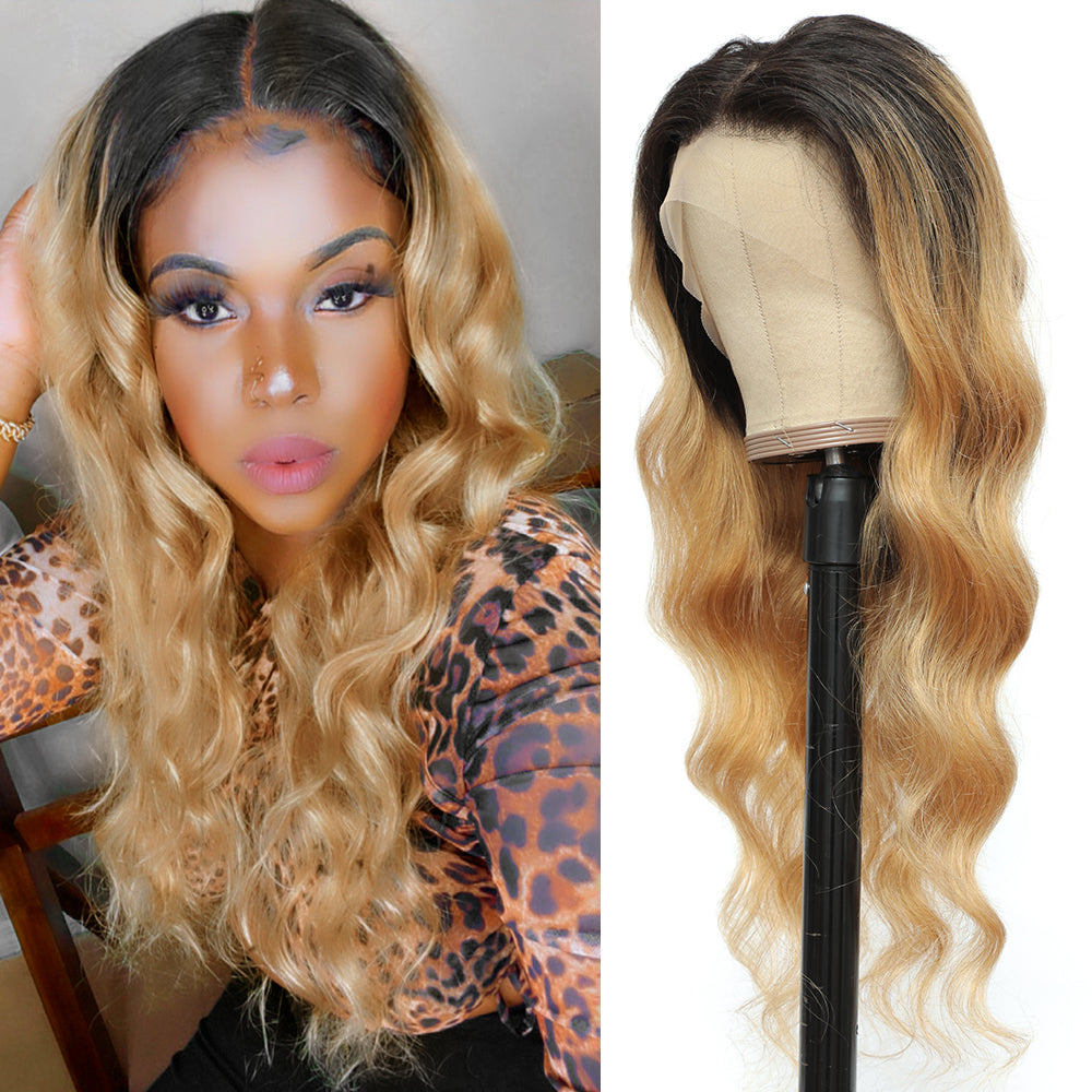 Kemy Hair Custom ombre 27 Body wave Human Hair 13X4Lace Front wigs 16''-26''
