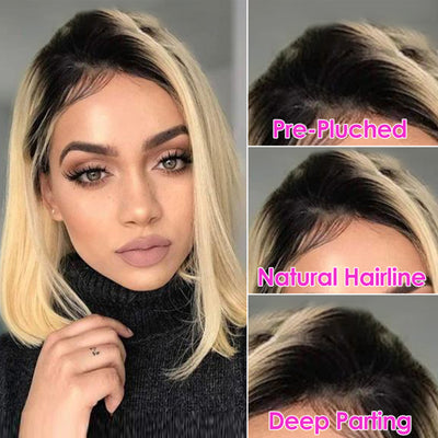 $69.99 Super Flash Sale T1B/613 Ombre Blonde Short Bob Lace Front Human Hair Wig